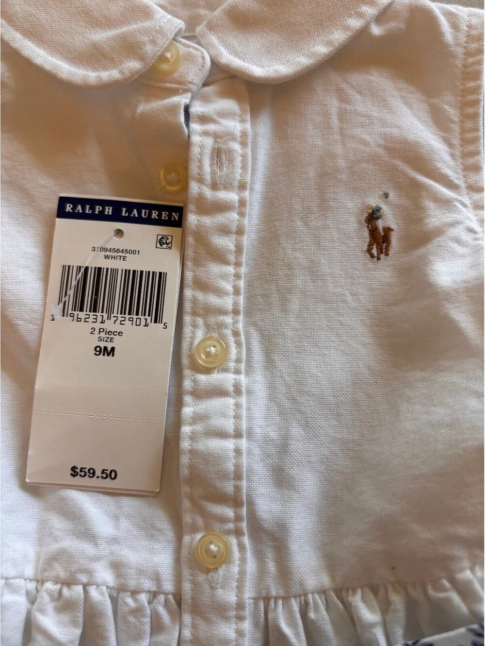 NWT Ralph Lauren Baby Girl White Sleeveless Dress w. Floral Belt Size 9M